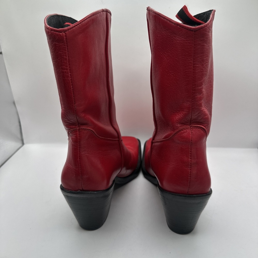 Guess Vintage Bright Red Leather Western Square Toe Block Heels Sz 39 RARE - Picture 5 of 13